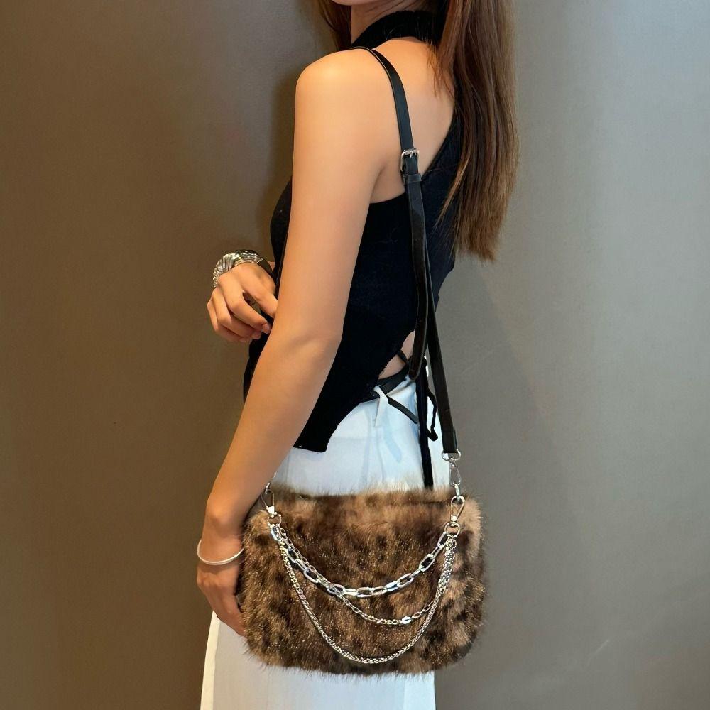 Y2k Fluffy Hobo Bags Portable Armpit Bag Portable PU Handbag Daily
