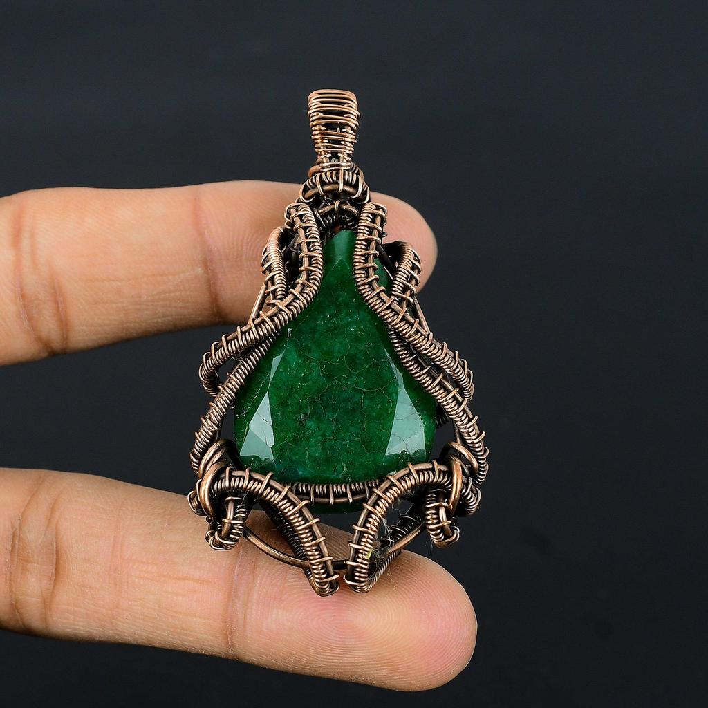 Emerald Pendant, 999 Copper Wire Wrapped Pendant Gemstone Jewelry, Handmade Pendant Amazing Jewelry, Gift For Her
