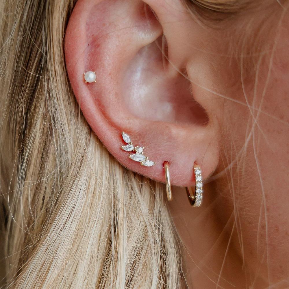 4pcs Set Charm Stainless Steel Ear of Wheat Inlay Zircon Imitation Pearl Tassel Hoop Earrings Ear Bone Nail for Women Jewelry