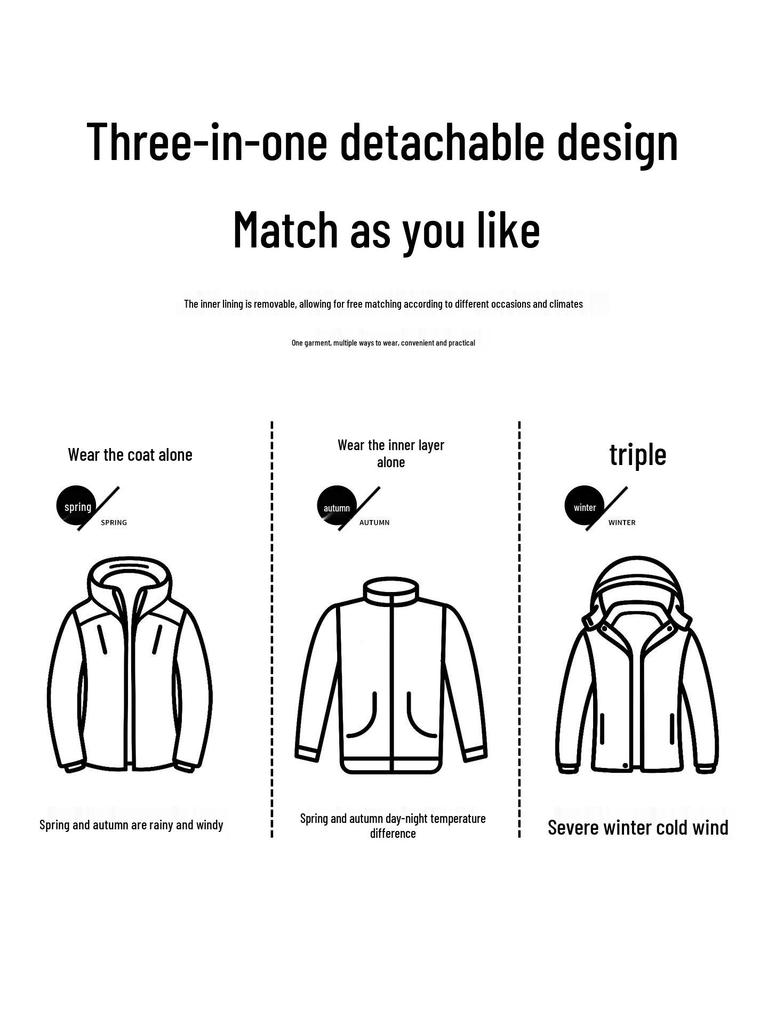3-in-1 Men's Assault Jacket: New 2025 Autumn/Winter Outdoor Windproof, Waterproof Hooded Workwear