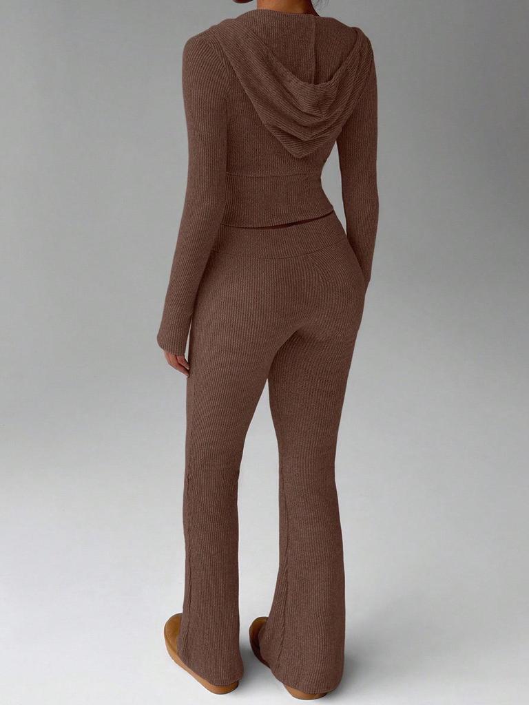 European and American Style Women's Hooded Zipper Sweatshirt and Sweatpants Set - Autumn/Winter Collection