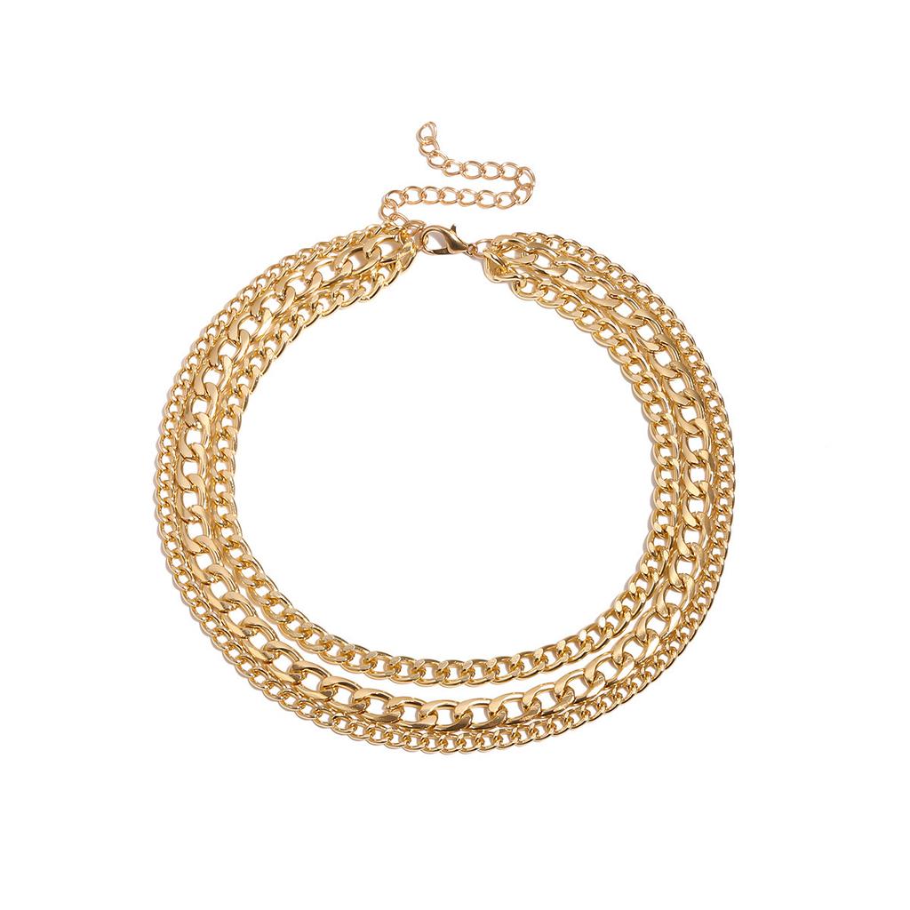 Exaggerated Punk Trend Multi-Layer Necklace, Fashionable Diamond-Encrusted Circle Thick Chain Necklace Women