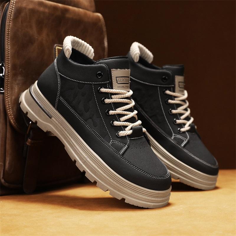 

Trendy Men s Shoes Leather Versatile Thick Sole Retro Workwear Outdoor Walking Hiking Anti Slip High-quality Casual Board Shoes 44 чёрный