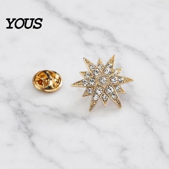 Shirt Collar Button 1/2Pcs Double-Layered Eight-Pointed Star Lapel Pin with Rhinestones, Thickened Alloy Star-shaped Brooch Safety Buckle