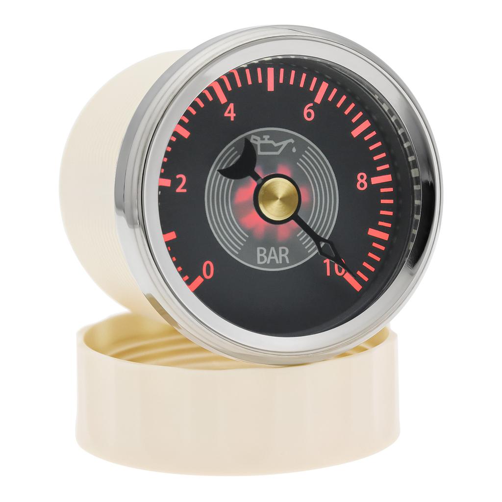 ZMFJH Yellow/Red LED 2"52mm Oil Pressure Gauge with Sensor Retro Vintage 0-10Bar Oil Press Meter Indicator for Car Boat Yacht