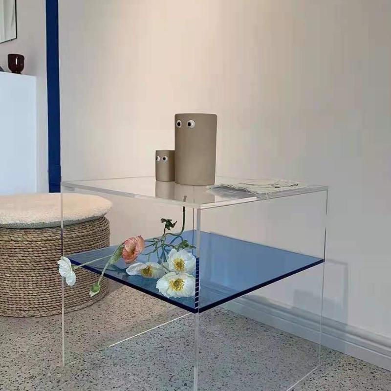 Nordic acrylic sofa living room transparent blue double storage coffee table design bedside table corner table