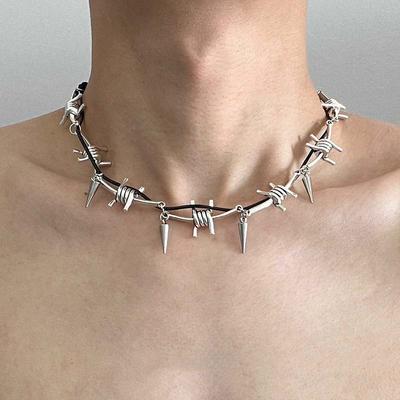 Punk Metal Thorn Rivet Choker Necklace For Men Woman Gothic Hip Hop Silver Color Clavicle Chain Necklace Y2K Jewelry Accessories
