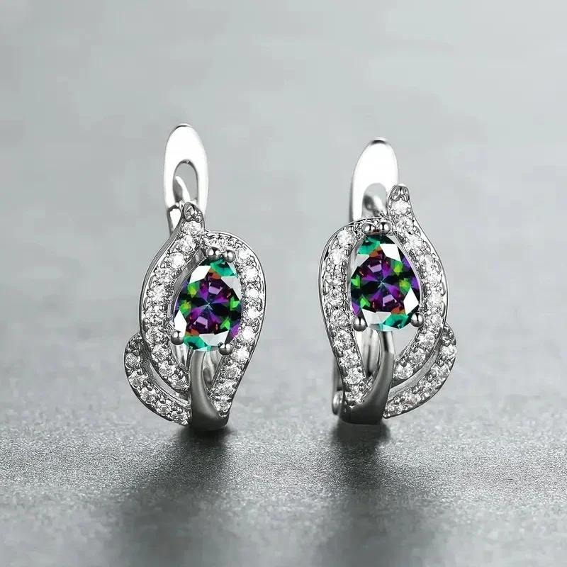 Elegant Multicolored Cz Hoop Earrings For Women Charming Purple Temperament Design Female Ear Jewelry Accessory For Wedding