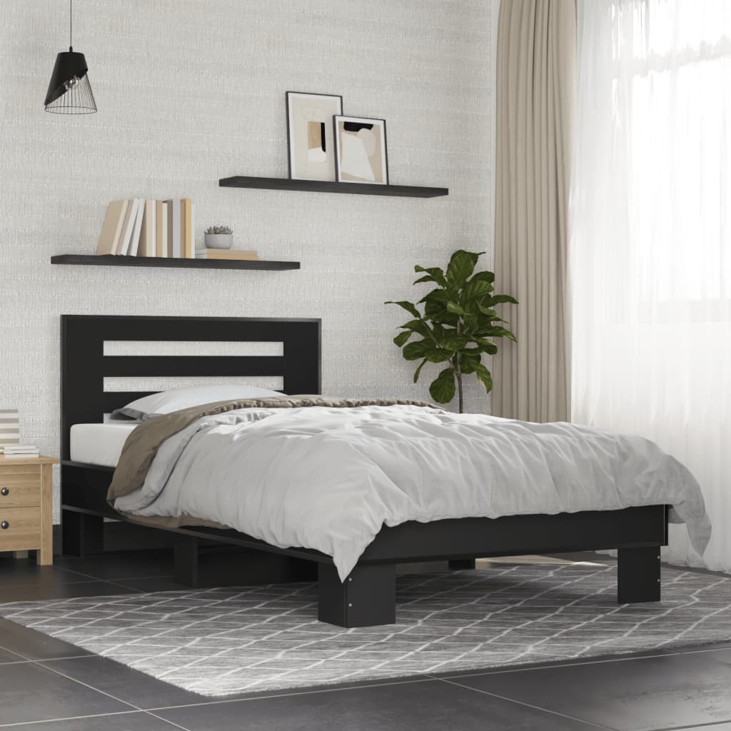 Bed Frame Black 75 x 190 cm Particleboard and Metal