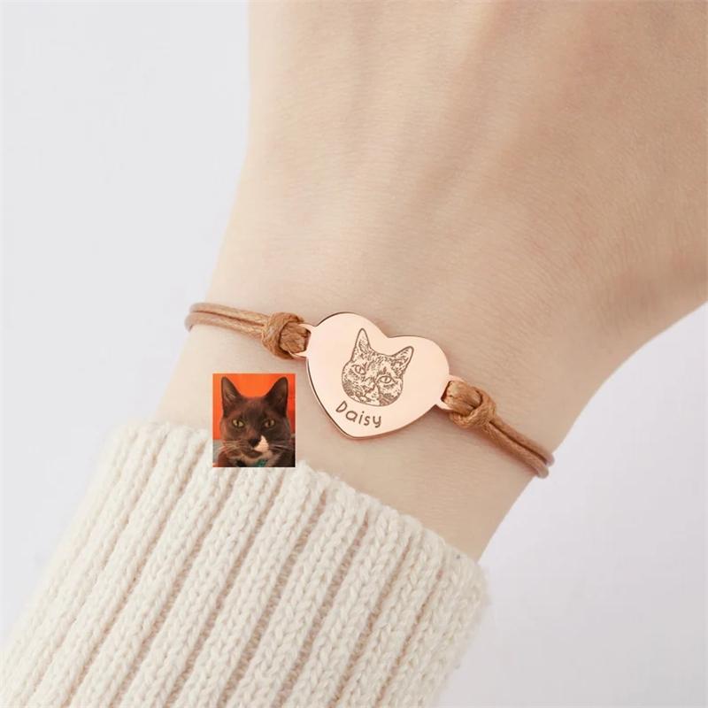 Pulsera de Retrato de Mascota Personalizada Para Mujeres Foto de Perro Personalizada Acero Inoxidable Ajustable Pulsera para Dueños de Mascotas Amantes Joyería de Regalo