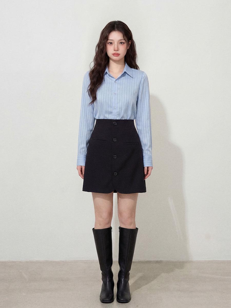 Women s French Blue Stripe Patchwork Waist-Cinched Dress XXL