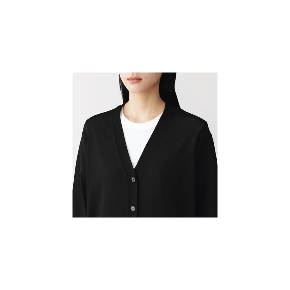 MUJI Women's UV-Cut Light Knit V-Neck Cardigan, BA1PWA6S, Smoky Blue, Size L