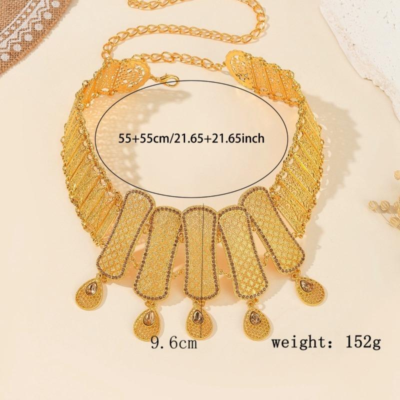 Mary Gold hollow-out diamond-studded teardrop tassel waist chain - charming dress and gown embellishment belt