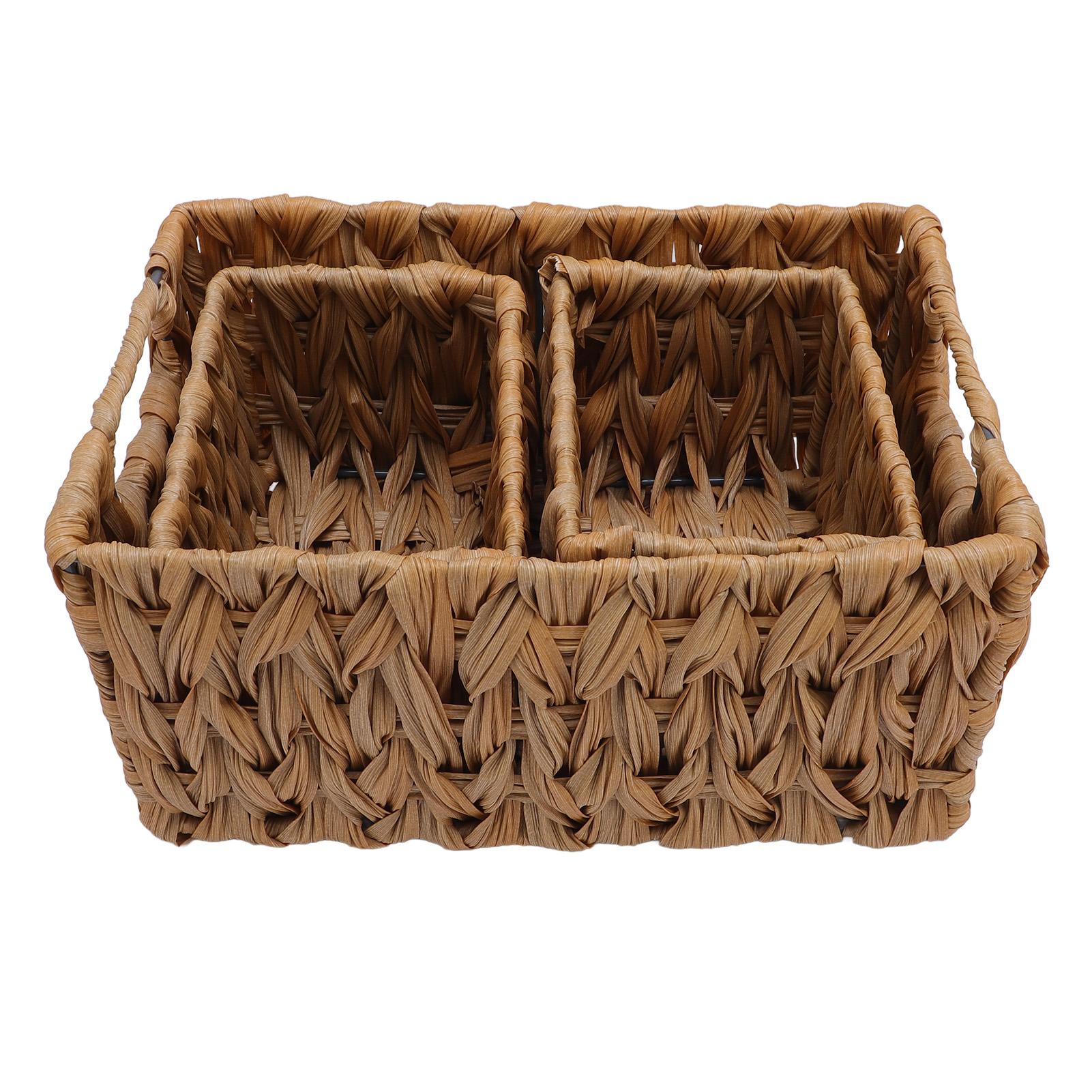 

3 шт. Плетеная ротанговая корзина для хранения Прямоугольный декоративный органайзер Контейнер для хранения для кухни, ванной комнаты льняной