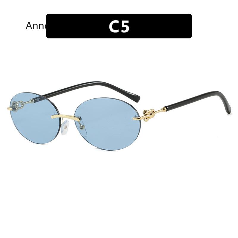 Rimless Oval Sunglasses Female Vintage  Small Frame Sun Glasses Women Fashion Clear Ocean Lens Sunglass Shades UV400