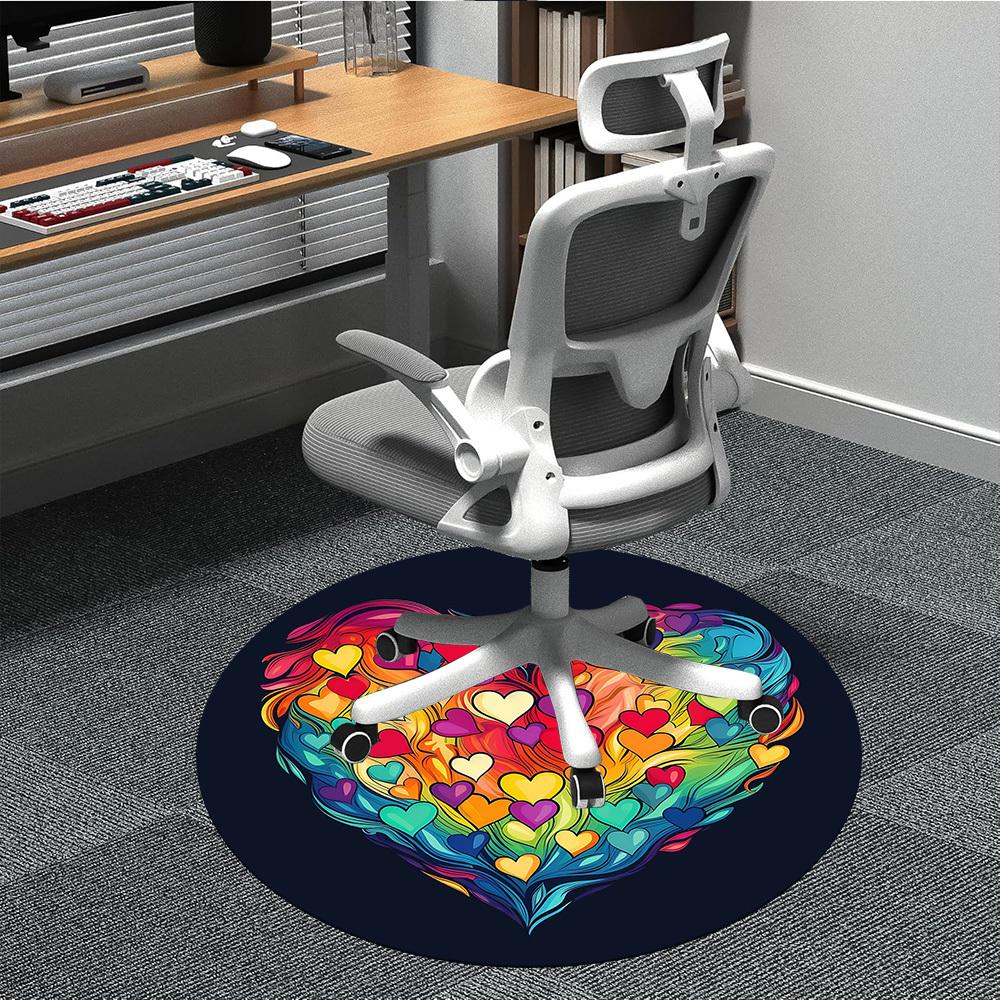 1pc Love Heart Office Round Area Rug, Indoor Mat Suitable ForOffice, Under Office Chairs Bedroom Living Room Home Decor, Room Deco T090
