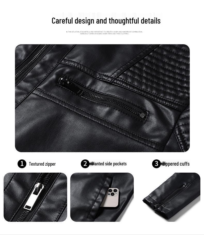 Men's Retro PU Leather Motorcycle Jacket with Stand Collar - Spring/Autumn 2025 Collection