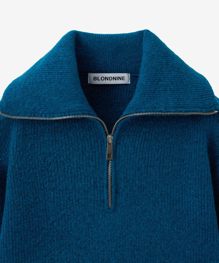 BLOND9 Volume Half Zip Rib Knit Top_Ink Blue