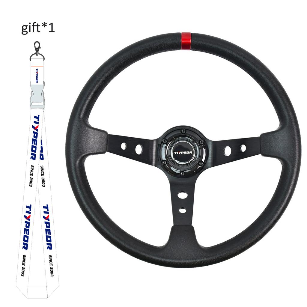 TIYPEOR 350mm Suede Steering Wheel Black Deep 90mm Steering Wheel