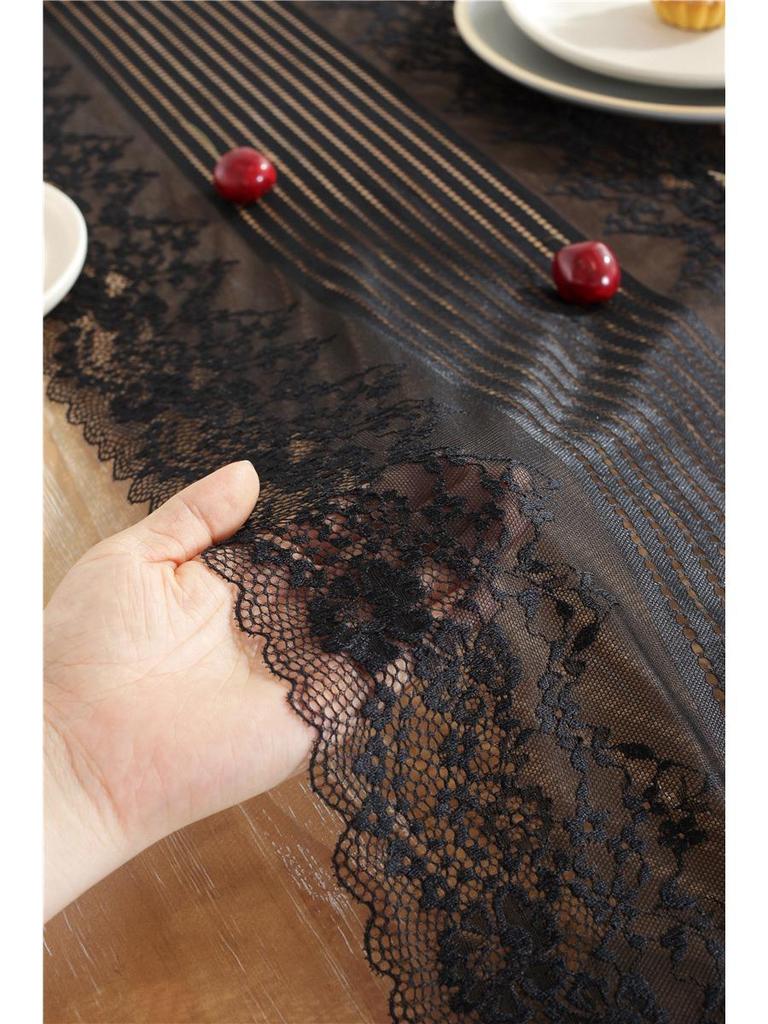 Elegant French Black & White Lace Table Runner for Wedding Decor