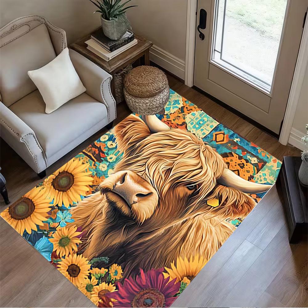 1pc home carpet highland cow design for office decor bedroom gift