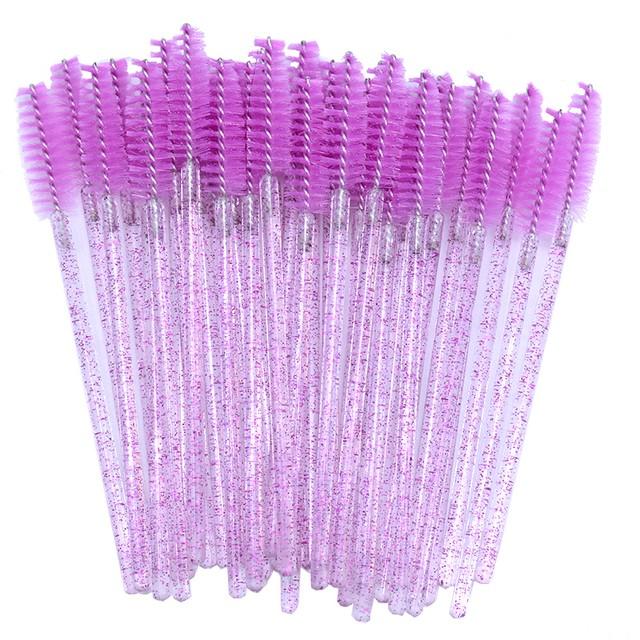 Shiny Crystal Disposable Eyelash Applicator 50pcs/Bag with Nylon Mascara Wands Spoolie Brushes for Lash Extension & Makeup Tools