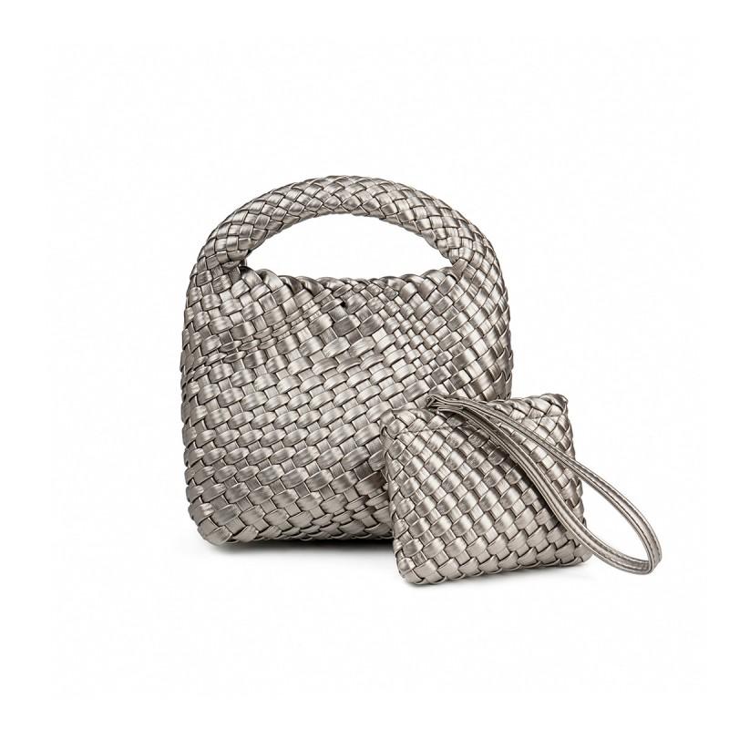 Handwoven Bucket Bag Women Small Tote Shoulder Crossbody Soft PU Leather Daily Use