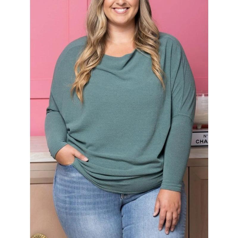 

Осенне-зимний женский повседневный однотонный свитер с круглым вырезом и рукавами «летучая мышь» из высокоэластичной трикотажной ткани XXXL зелёный