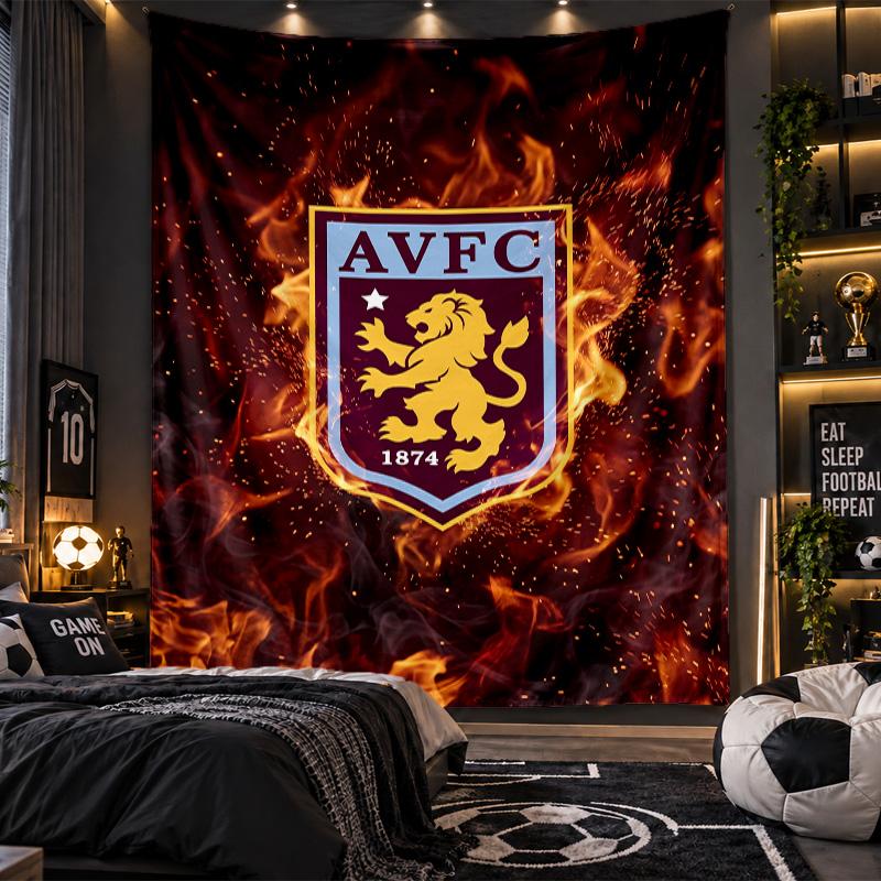 Wall Hanging Tapestry Aston Villa Football Print Cloth for Living Room Bedroom Home Decor