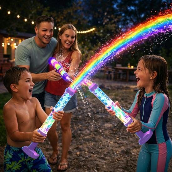 Glowing Rainbow LED Water Sprayer Toy Kids Safe Summer Light Up Water Sprayer Illuminate