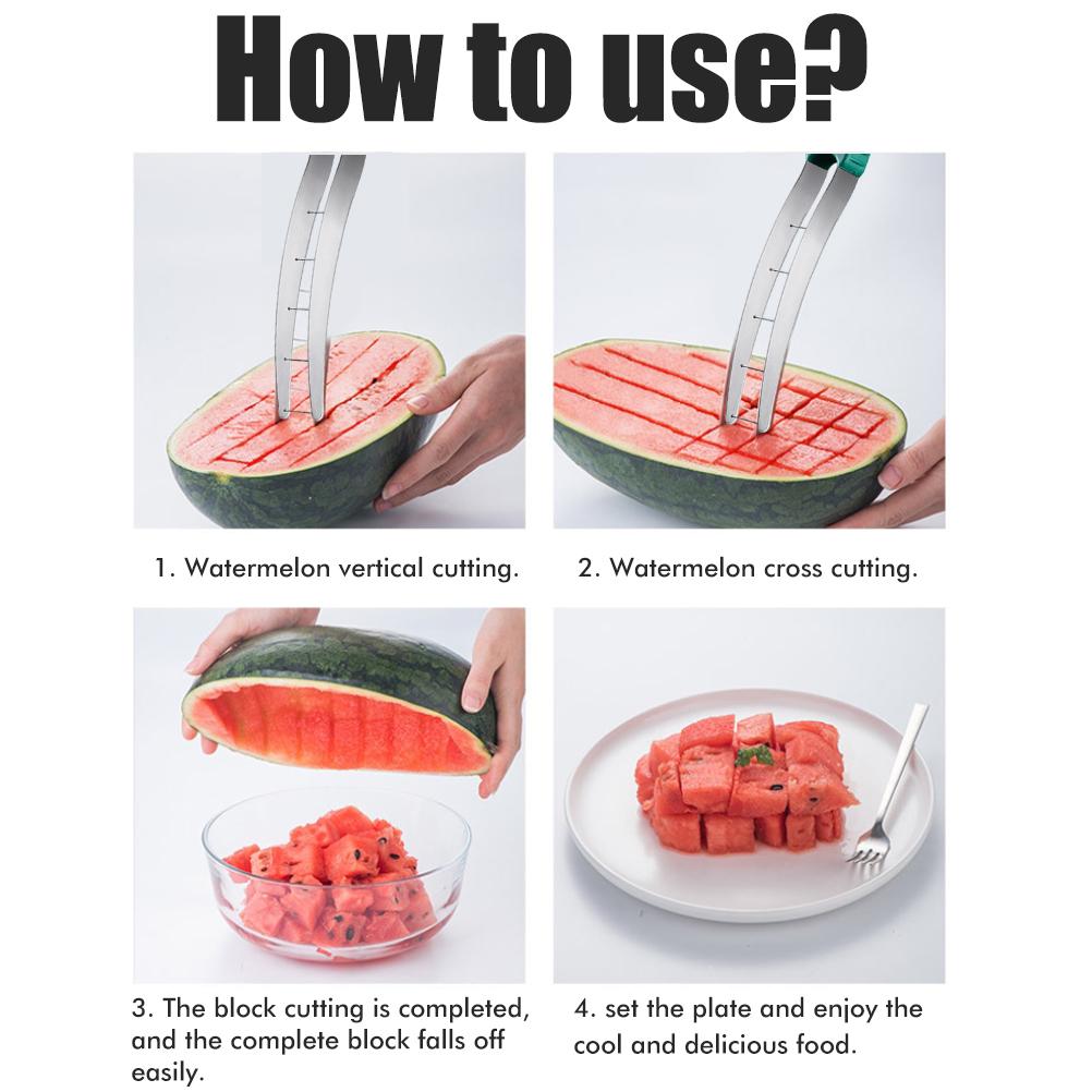 Vattenmelon Skärare Rivjärn 304 Rostfritt Stål Vattenmelon Tärningsskärare Fruktsallad Melon Skärare