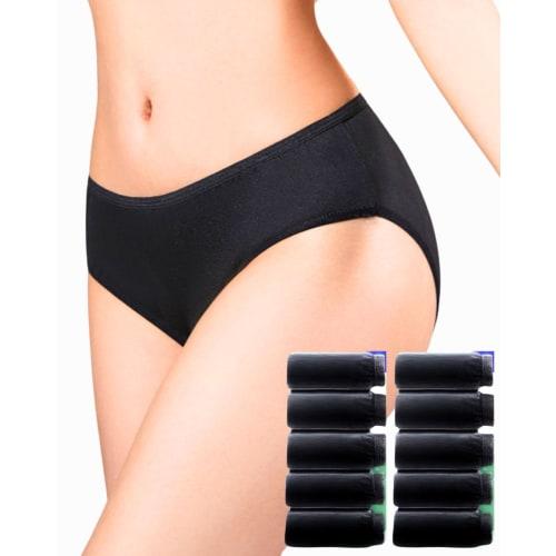 

Mwwct Nurse-Recommended Disposable Panties, Black, 10-Pack [Individually Wrapped, Poly-Cotton Blend] Breathable, Quick-Drying, for Sanitary Use, Trave