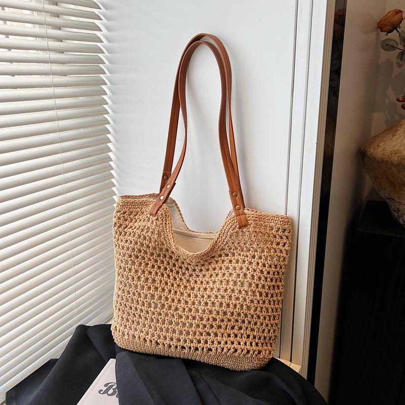 Hollow woven bag women's summer leisure lazy wind large capacity tote bag seaside vacation shoulder beach bag