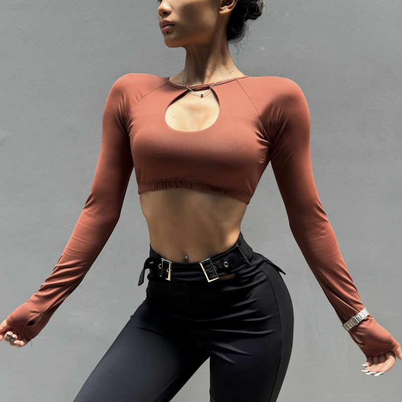 Fashion Long Sleeves Women's Cut Out Sexy Top Quick-Drying Yoga