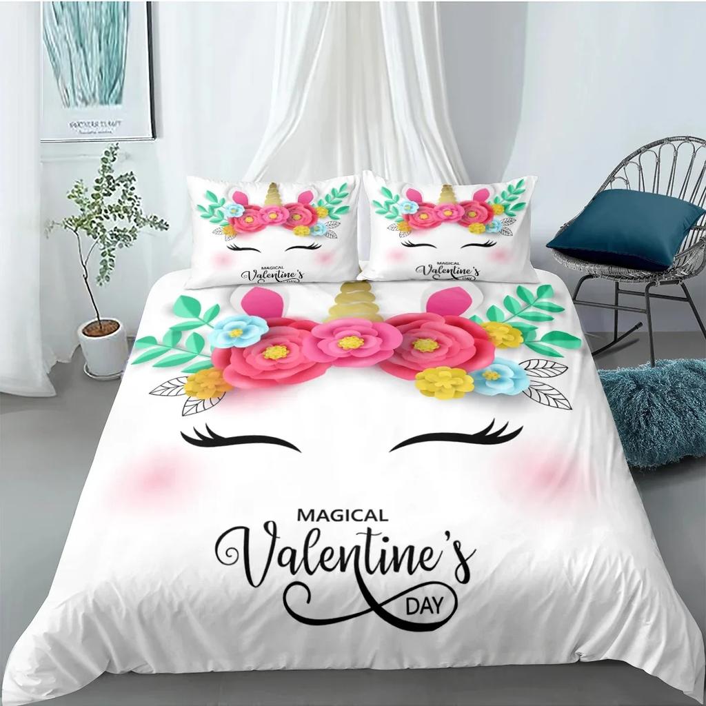 Cute Unicorn Duvet Cover Set Girly Pink Castle Bedding Set Single Twin Size For Princess Girl Dedicated Bedroom Decor Bedclothes