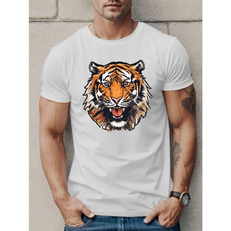 European Size Vibrant Angry Tiger Graphic Print T-Shirt - Men's Casual Short Sleeve Summer Tees with Comfortable Fit and Breathable Fabric