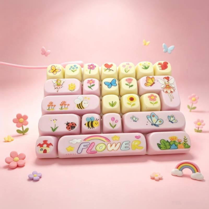 Cute Cartoon Animal Flower Floral Prints Keyboard Button Stress Relief Toy Bag Pendant Ornament Kids Decompression Toys