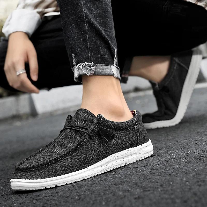 Fashion Men Canvas Shoes Luxury Brand Slip-on Mens Loafers Breathable Lightweight Men Casual Shoes Driving Shoes Plus Size 39-47