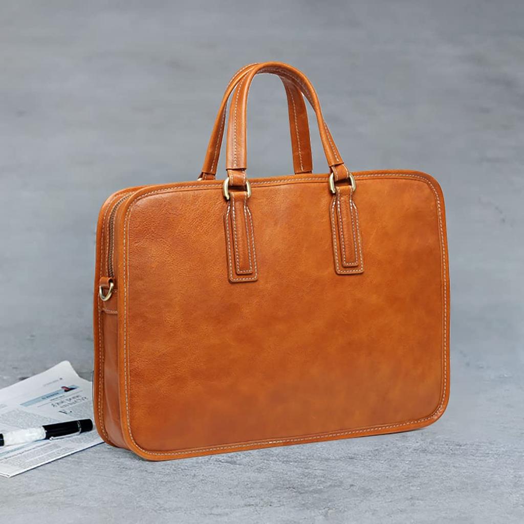AKIYAMA Genuine Leather Business Bag for Men, Waterproof Briefcase, A4 Size, 14-inch Capacity, Laptop Compatible, Perfect for Job Hunting, Business