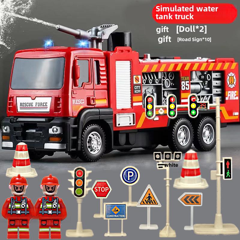 Firefighting Simulation Model: Alloy Fire Truck with Ladder, Water Tanker, Light, Music, and Pull-Back Action.
