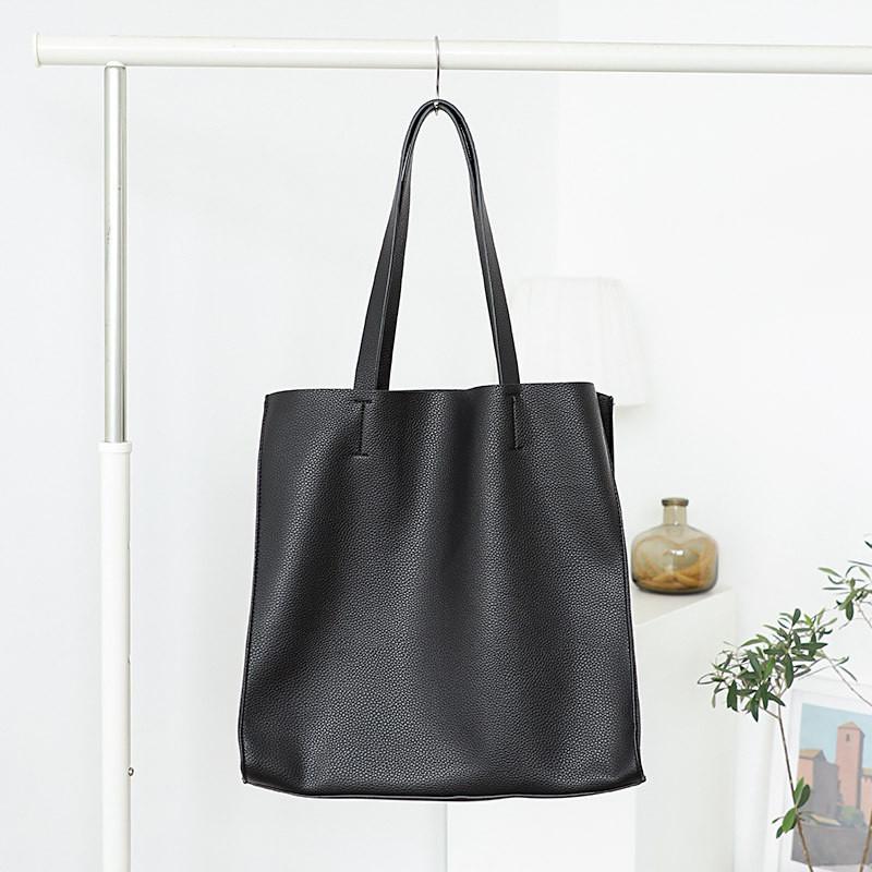 IELGY Korean Version of Fashionable Lychee Pattern Tote Bag, Simple and Large-capacity Solid Color One-shoulder Mother and Child Handbag