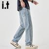 Izzue It Men's Light Blue Loose Straight Washed Jeans