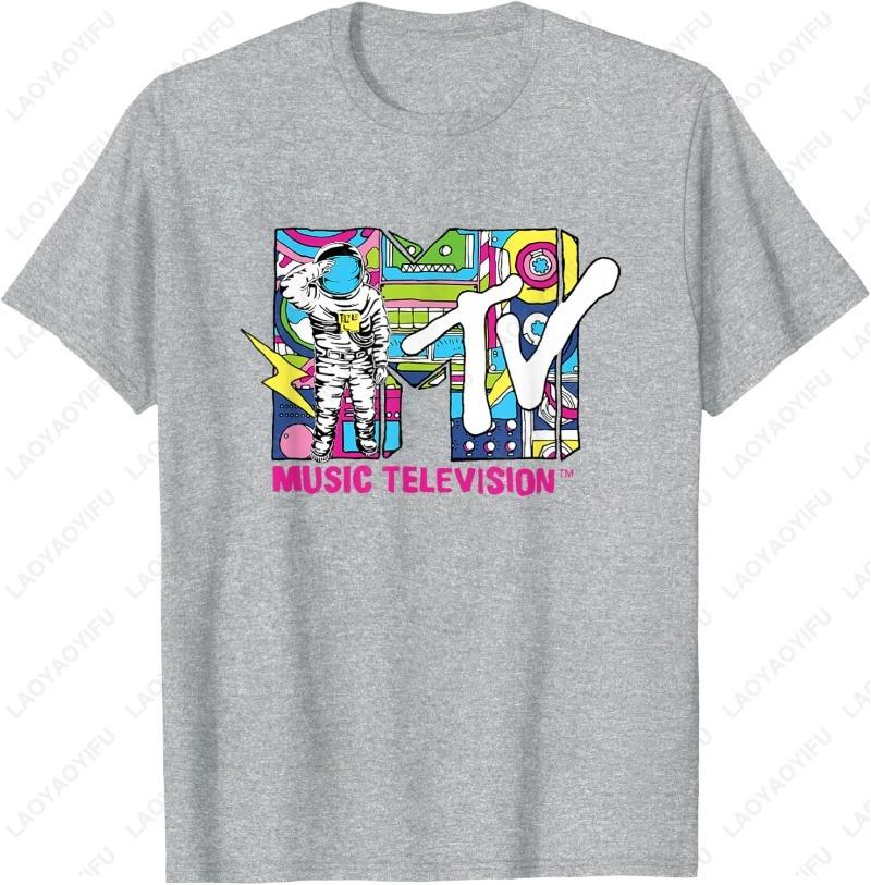 MTV Retro Bubble Art Vintage Moon Unisex TShirt Funny Astronaut Creative Trending Doodle Style Graphic Adult Cotton Oneck Tops