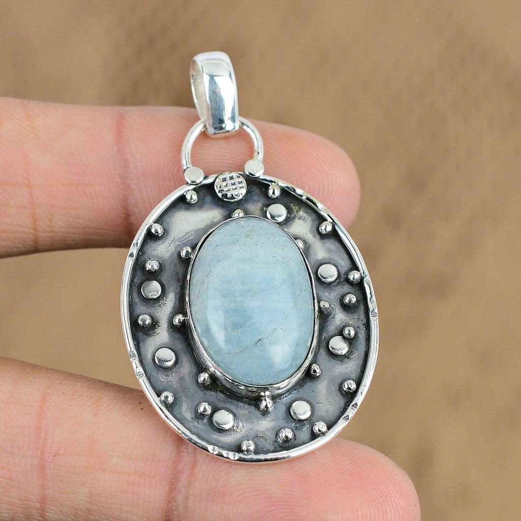 Gift For Her 925 Sterling Silver Natural Aquateen Gemstone Jewelry Pendant