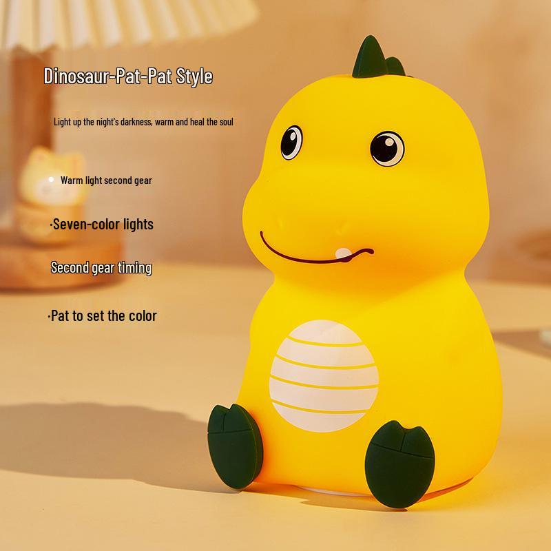 

Creative Silicone Dinosaur Night Light for Kids - Rechargeable Bedside Lamp and Tap Light Gift Little Dinosaur