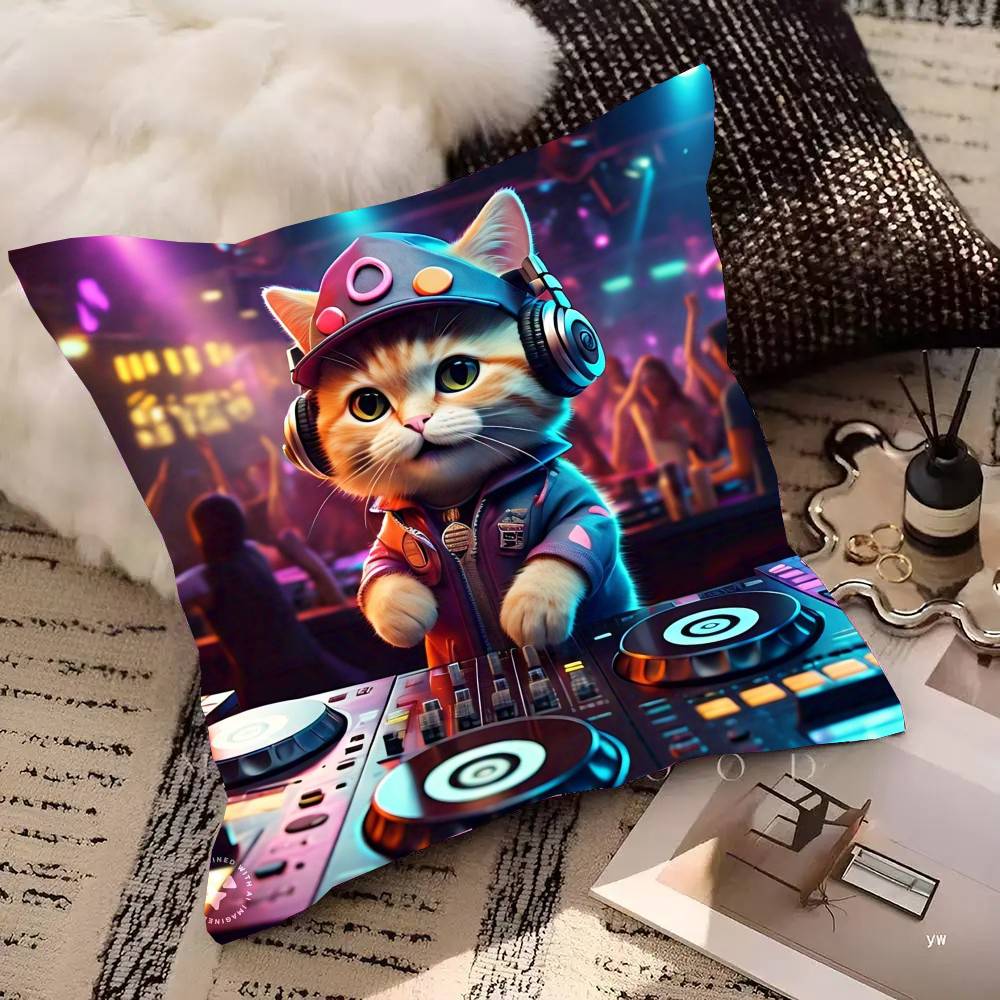 Animal Headphone Dj Music Pillow Case Fashion Square Pillowcase Bedroom Sofa Room Ins Decoration Leisure