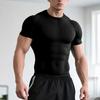 Maglietta da palestra da uomo muscolosa girocollo aderente T-shirt atletica traspirante modellante per palestra sport allenamento all'aperto fitness