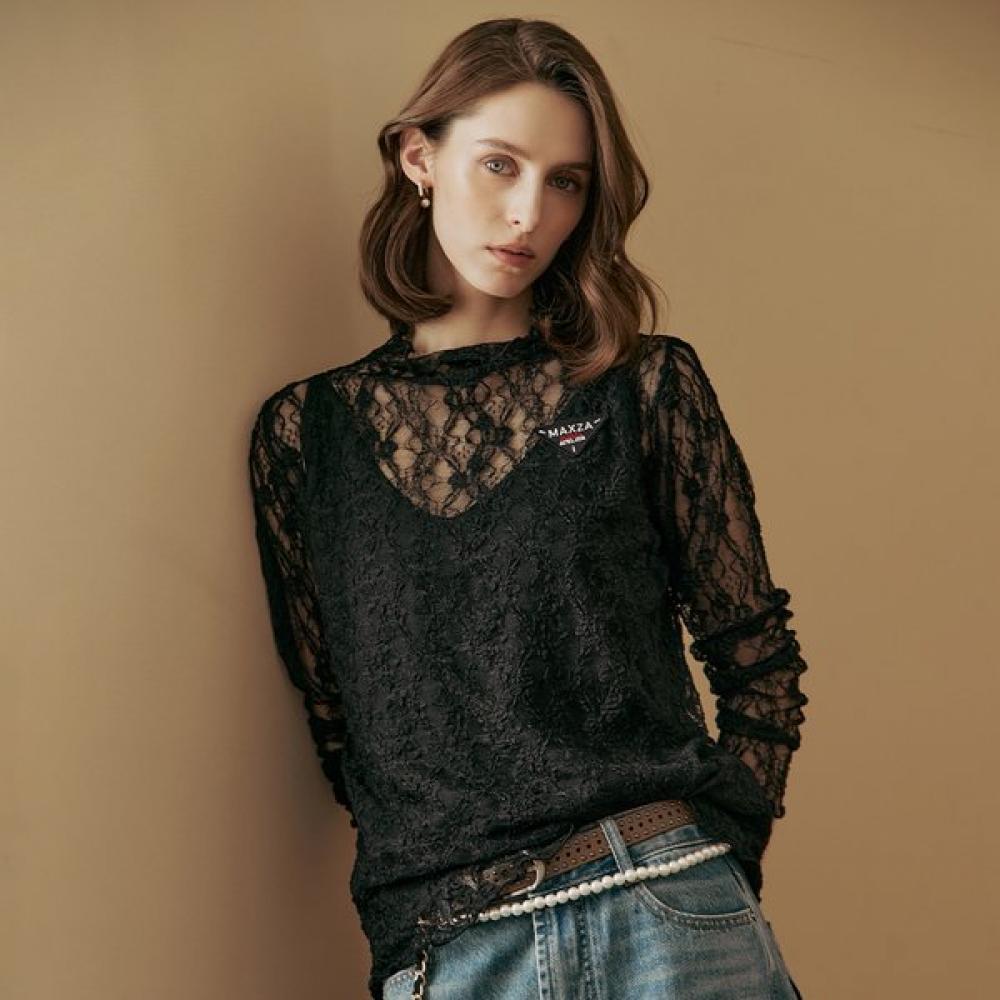 

Maxza Sheer Lace Mockneck T shirT ze04qT606na blacks/FREE