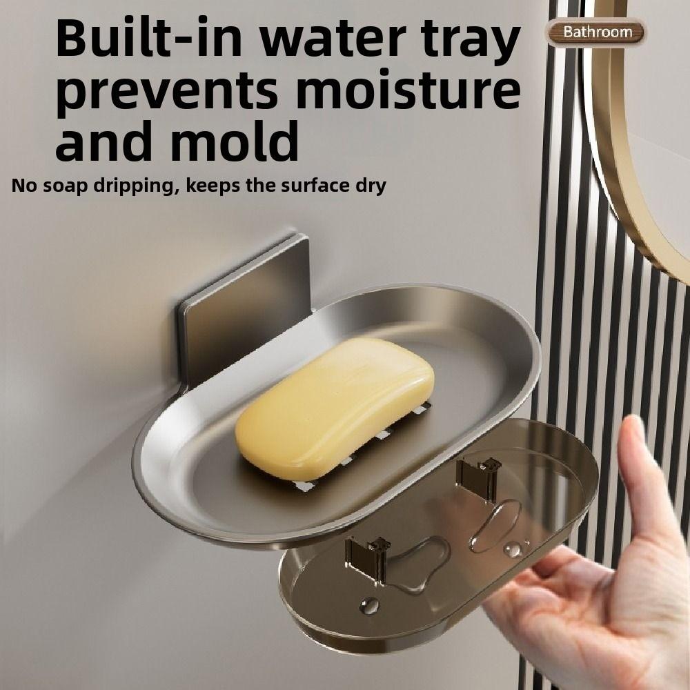 2Pcs Aluminum Wall-mounted Soap Dish Punch-Free Soap Storage Tray Soap Drain Box  Household