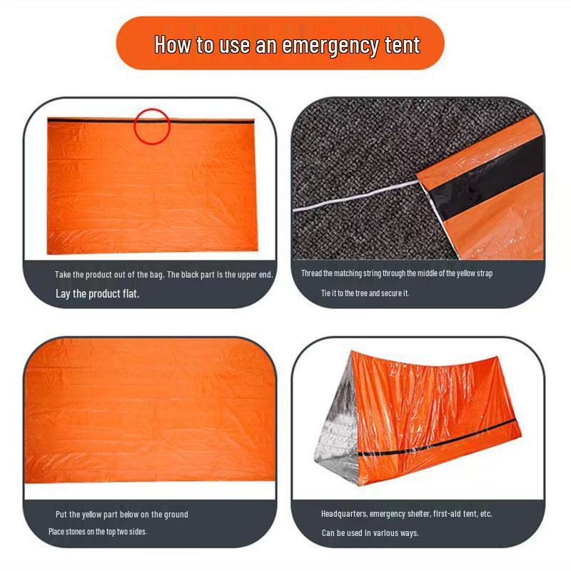 Outdoor Quick-Open Tent, Aluminum Foil Thermal Survival Blanket, Windproof Sleeping Bag for Camping, Hiking, and Travel